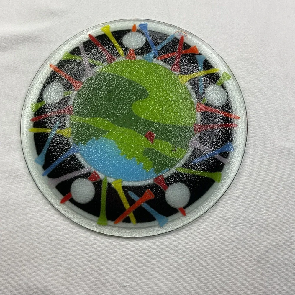 Peggy Karr Fused Glass Golf Plate Signed Art Glass 11.5 Inch Green Fairway Decor